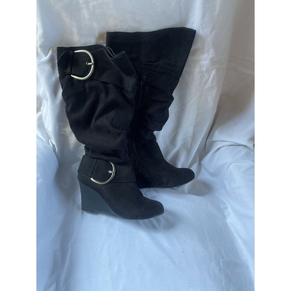 Rachel High Heel Black Suede Boots Size 7.5